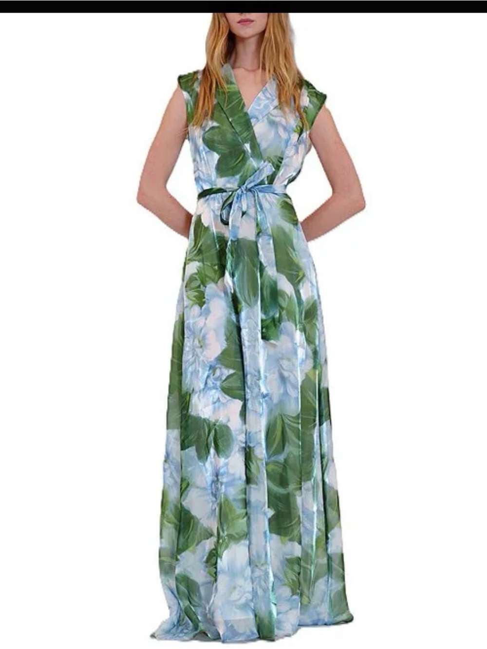 julia jordan Blue and Green Floral Wrap Maxi Dress